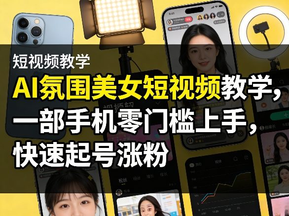 AI氛围美女短视频教学，一部手机零门槛上手，快速起号涨粉-资源云