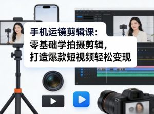 手机运镜剪辑课：零基础学拍摄剪辑，打造爆款短视频轻松变现-资源云