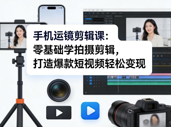 手机运镜剪辑课：零基础学拍摄剪辑，打造爆款短视频轻松变现-资源云