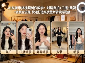 AI女装带货视频制作教学,对镜自拍、口播、跳舞、变装全流程,快速打造高质量女装带货视频-资源云
