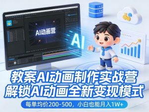 教案AI动画制作实战营,解锁AI动画全新变现模式,每单均价200-500,小白也能月入1W+-资源云