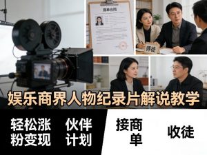 娱乐商界人物纪录片解说教学，轻松涨粉变现，伙伴计划，接商单，收徒等-资源云