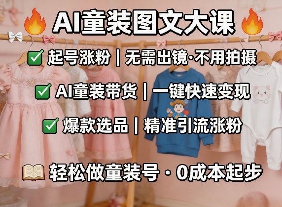 AI童装图文剪辑，某社群童装图文大课，起号涨粉、AI童装带货、爆款选品，无需出镜和拍摄-资源云
