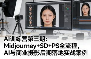 AI训练营第三期:Midjourney+SD+PS全流程,AI与商业摄影后期落地实战案例-资源云