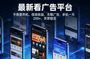 最新看广告平台,不需要养机,保底收益,无限广告,多机一天200+,非常稳定【揭秘】-资源云