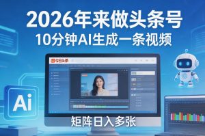 2026年来做头条号,10分钟AI生成一条视频,矩阵日入多张-资源云