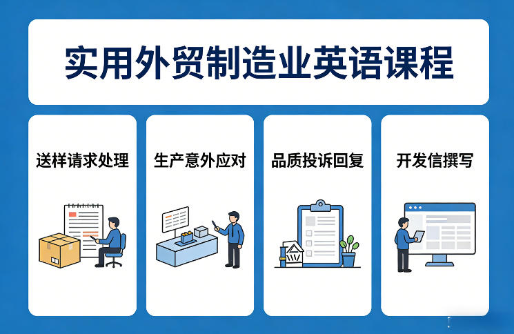 实用外贸制造业英语课程，教你专业处理送样请求、应对生产意外、回复品质投诉、撰写开发信等-资源云