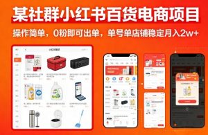 某社群小红书百货电商项目，操作简单，0粉即可出单，单号单店铺稳定月入2w+-资源云