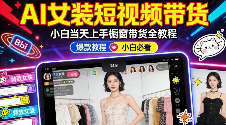 AI女装短视频橱窗带货：小白零门槛当天上手，高佣金爆款轻松賺！-资源云