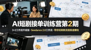 AI短剧接单训练营第2期，3+2工作流升级版，Seedance 2.0工作流，带你玩转新流程极速賺钱-资源云