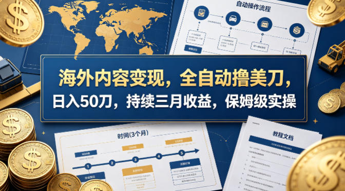 海外内容变现，全自动撸美刀，日入50刀，持续三月收益，保姆级实操【揭秘】-资源云