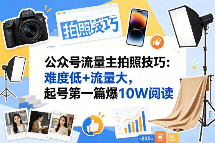 公众号流量主之拍照技巧赛道，难度低+流量大，起号第一篇就爆了10w阅读-资源云