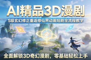 AI精品3D漫剧S级玄幻修正重返修仙界动画短剧全流程教学,全面解锁3D奇幻漫剧,零基础轻松上手-资源云