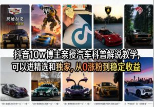 抖音10w博主亲授汽车科普解说教学,可以进精选和独家,从0涨粉到稳定收益(详细视频课程+1T素材)-资源云