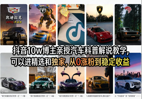 抖音10w博主亲授汽车科普解说教学，可以进精选和独家，从0涨粉到稳定收益（详细视频课程+1T素材）-资源云