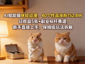 AI赋能猫咪轻动漫,40个作品涨粉152.8W,日收益5张+副业标杆赛道,新手直接上手,保姆级玩法拆解-资源云