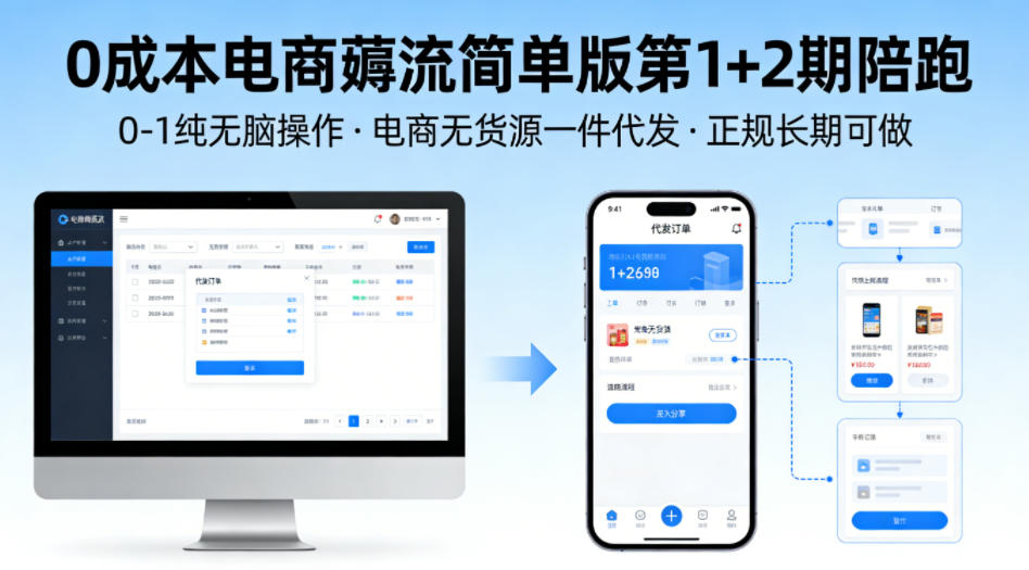 0成本电商薅流简单版第1+2期陪跑，0-1纯无脑操作，电商无货源一件代发，正规长期可做-资源云