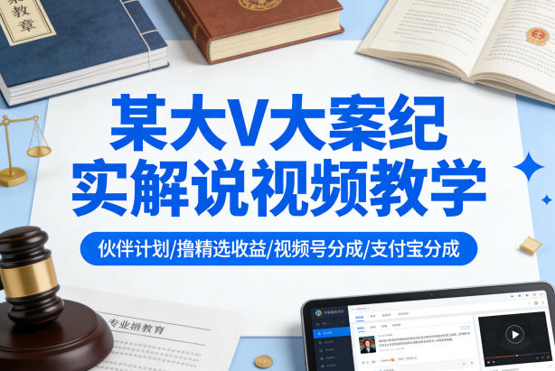 某大V大案纪实解说视频教学，可做伙伴计划、撸精选收益，视频号和支付宝分成计划均可-资源云