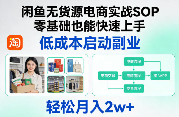 闲鱼无货源电商实战SOP，零基础也能快速上手，低成本启动副业，轻松月入2w+-资源云