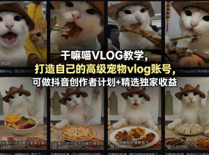 干嘛喵VLOG教学,打造自己的高级宠物vlog账号,可做抖音创作者计划+精选独家收益-资源云