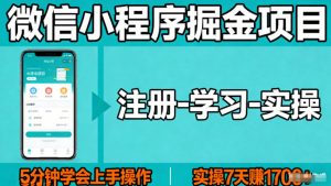 微信小程序掘金项目，项目很简单，5分钟就能学会上手操作，实操7天賺了1700+【揭秘】-资源云